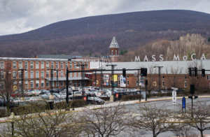 View of Mass MoCa from across parking lot